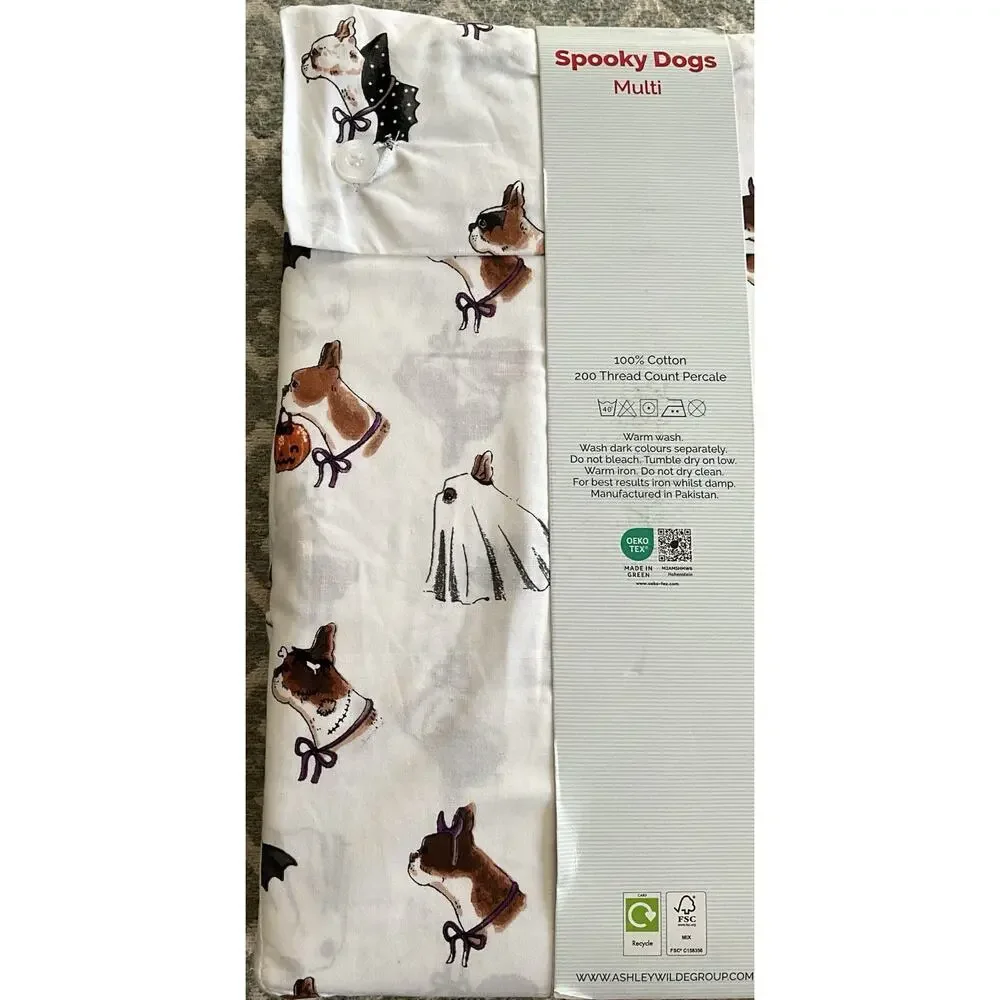 NEW Cath Kidston SPOOKY DOGS Full 4 Pc Cotton Sheet Set Halloween Costumes White